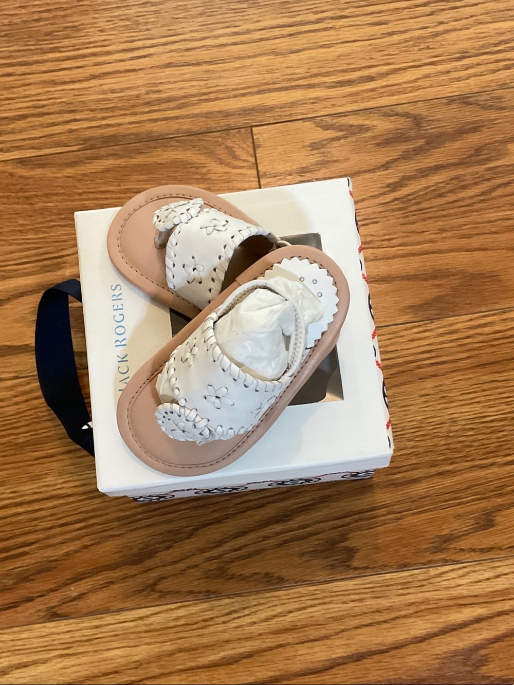 Jack Rogers White Floral Cutout Baby Sandals with Tan Sole